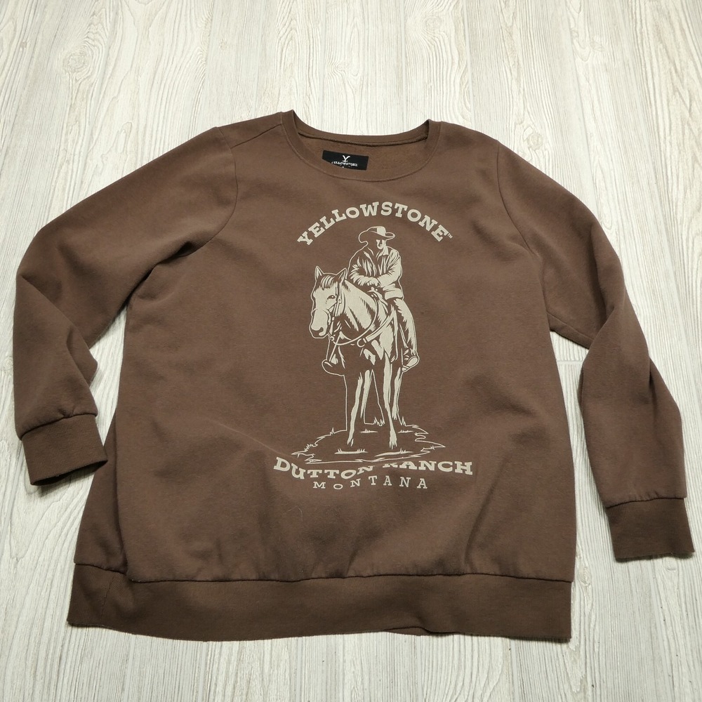Yellowstone "Dutton Ranch" Sweatshirt Adult M Brown Crewneck Fleece‎ Sweater